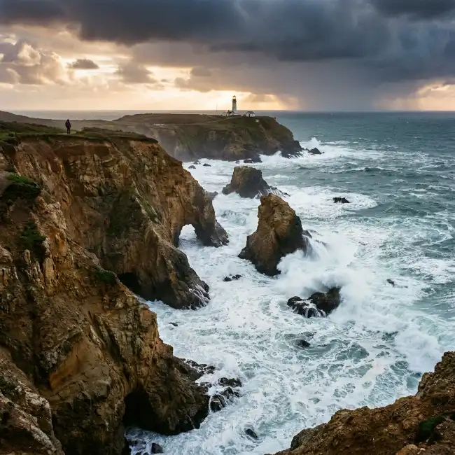 Coastal view rugged cliffs ocean