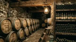 Wine barrels in historic cellar